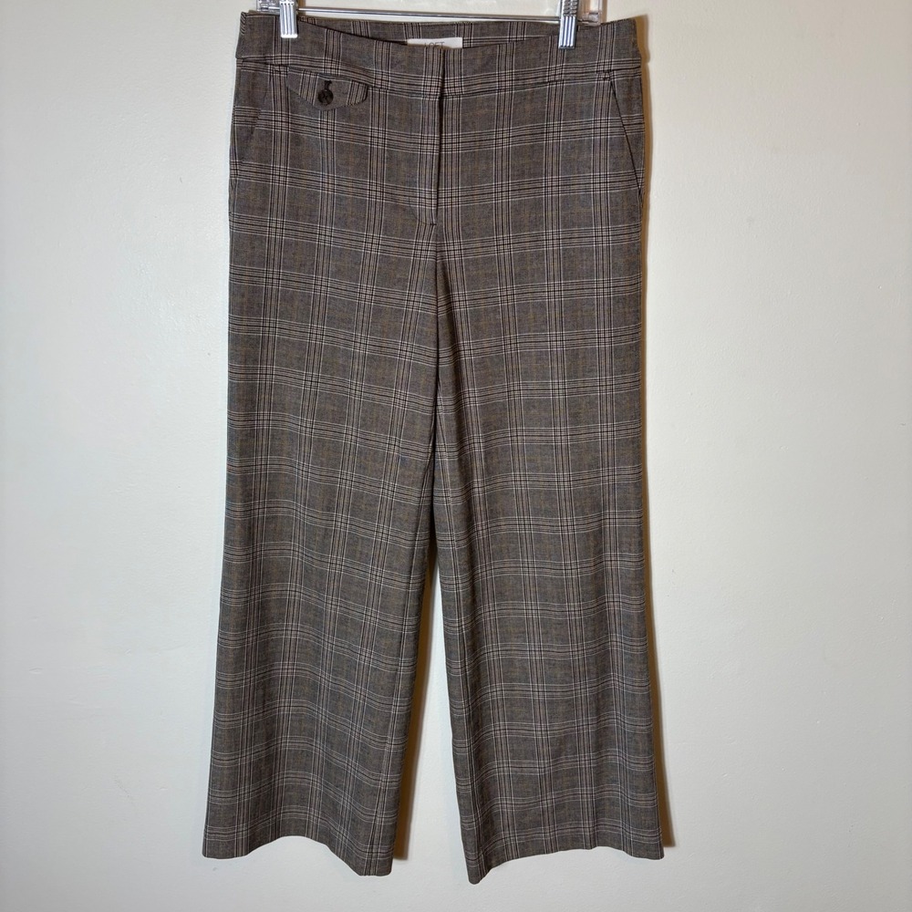 LOFT Plaid Wide Leg Trousers‎ Career Casual Modern Work Pants Brown Tan Size 6